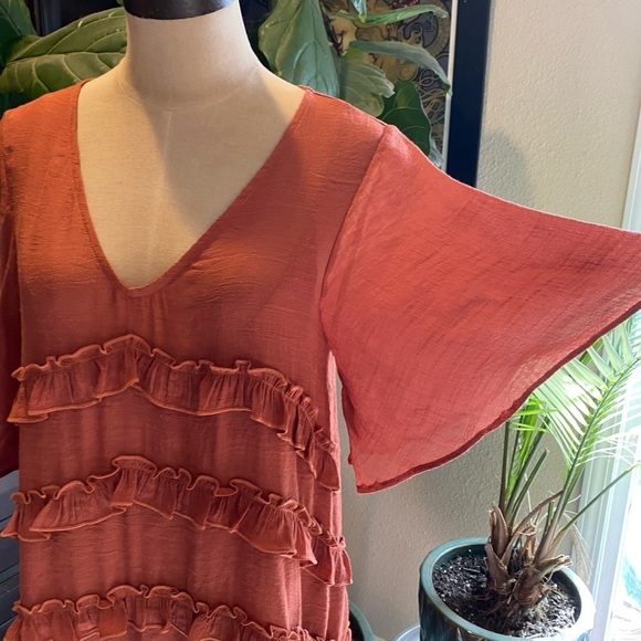 Vici Flawless Ruffled Terra Cotta v-neck Tunic Slip dress - Picture 7 of 16